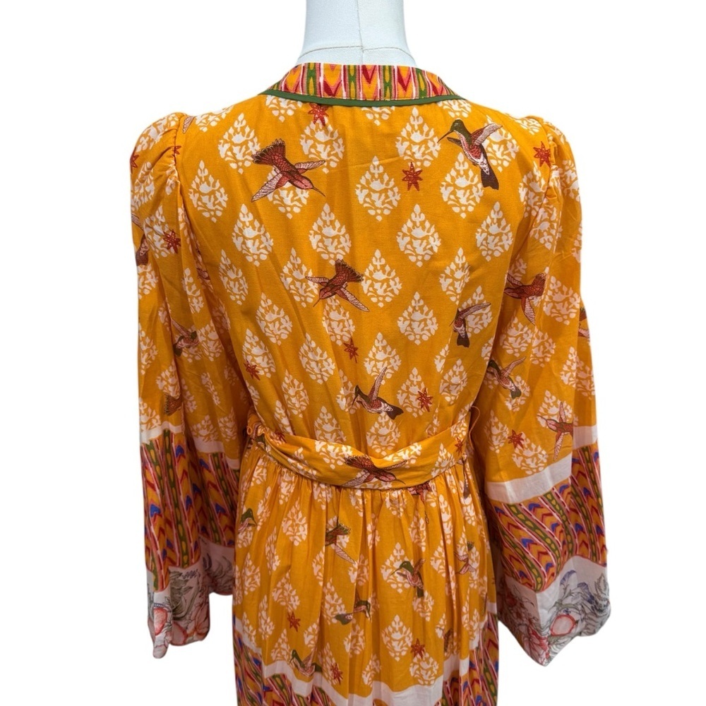 A Loves A Border Print Mandarin Collar Long Sleeve Button Front/Tie Maxi Dress - Picture 7 of 12